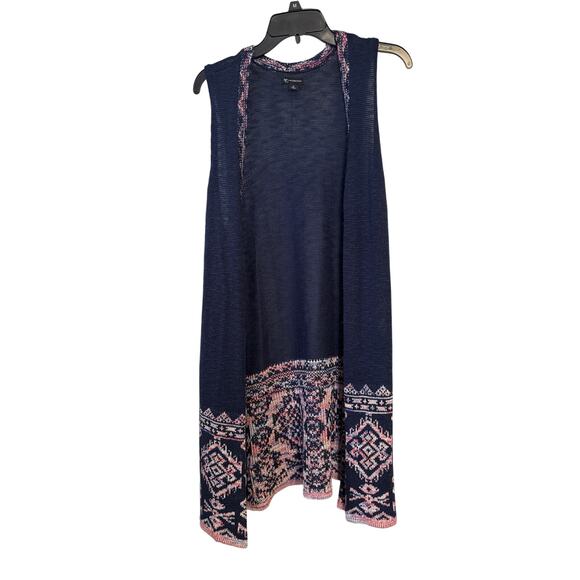 New Directions Navy lightweight Sweater Vest with Patterned hem Sz XL - Picture 2 of 7